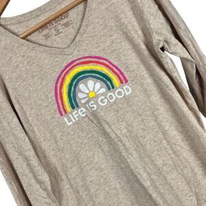 Life is Good Womens S Casual Rainbow Graphic Crusher-Lite V-Neck Long Sleeve Tee